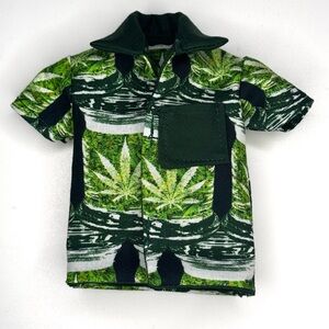 Handcrafted bud jars themed doll shirt with dark green